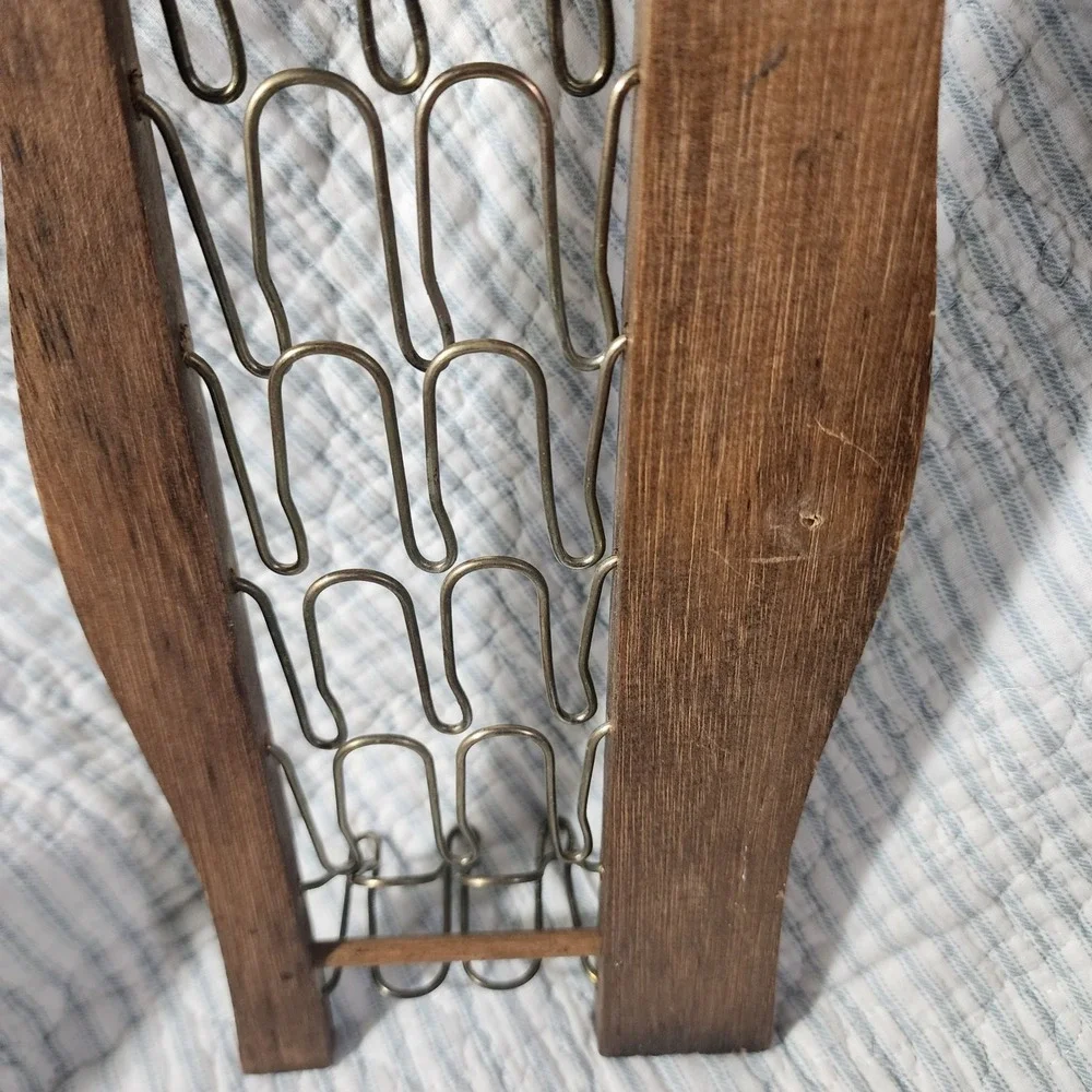 Vintage Wooden Tie Rack Wall Mount Organizer Scarf Belt Holder Mid Century Style